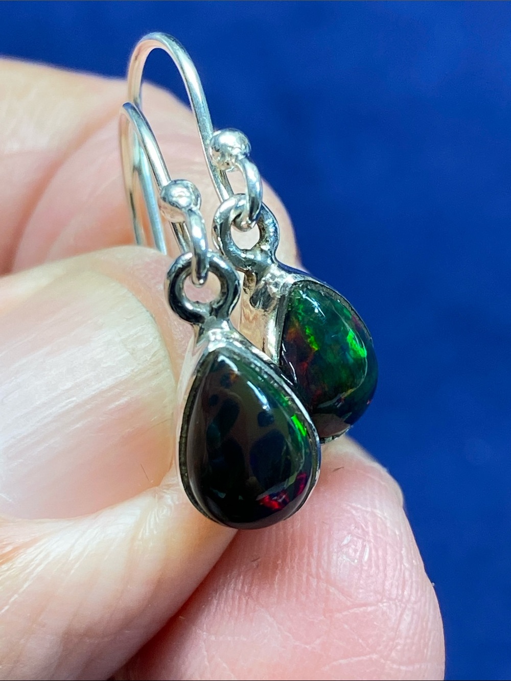 BLACK OPAL EARRINGS IN SOLID STERLING SILVER 925